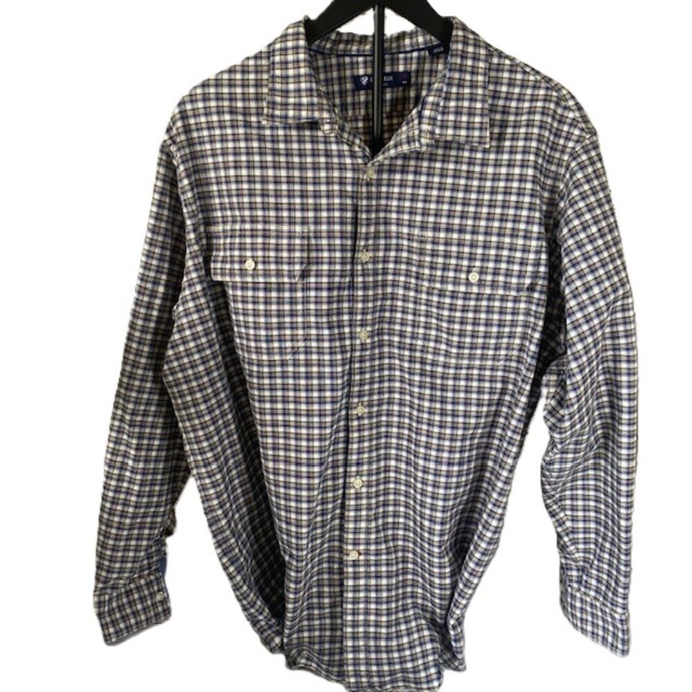 Cremieux Classics Men’s XL Shirt Blue Yellow Check Cotton Preppy Button Down